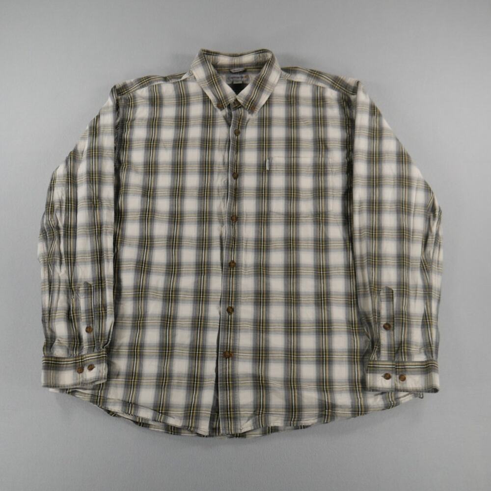 Carhartt Mens Size 2XL Relaxed Fit  Shirt Long Sleeve Brown White Plaid Pocket